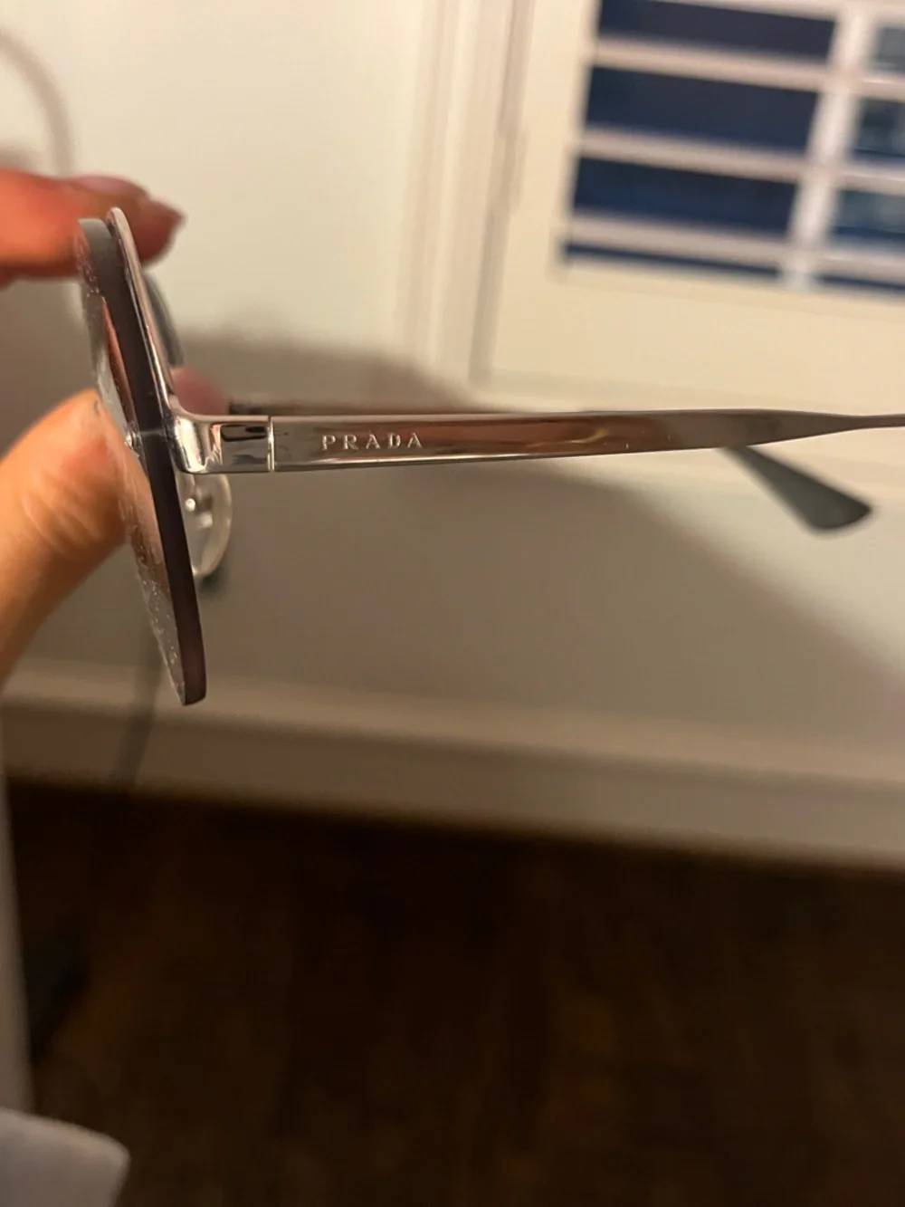 Prada Silver Metal Round Sunglasses with Blued/Gray Gradient Lenses + case
